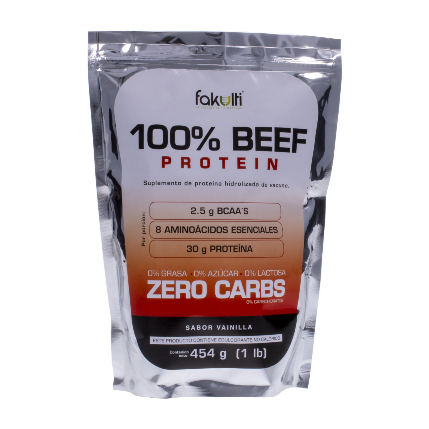 Proteina En Polvo 100% Beef Sabor A Vainilla FAKULTI 454 G