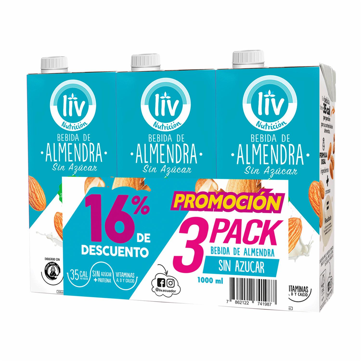 Bebida De Almendras Sin Azúcar LIV 3 X1000 Ml
