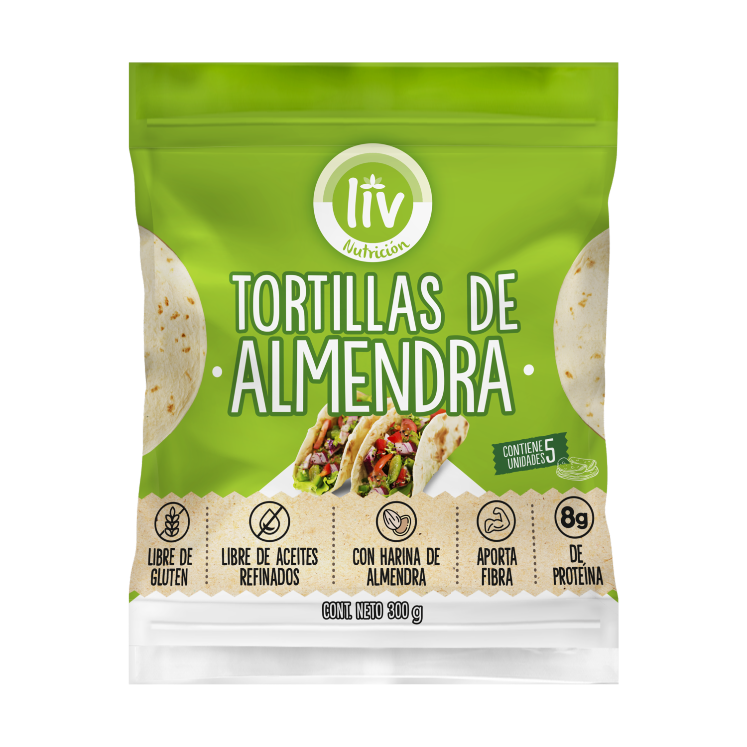 Tortillas De Almendra Libre De Gluten LIV NUTRICIÓN 300 G