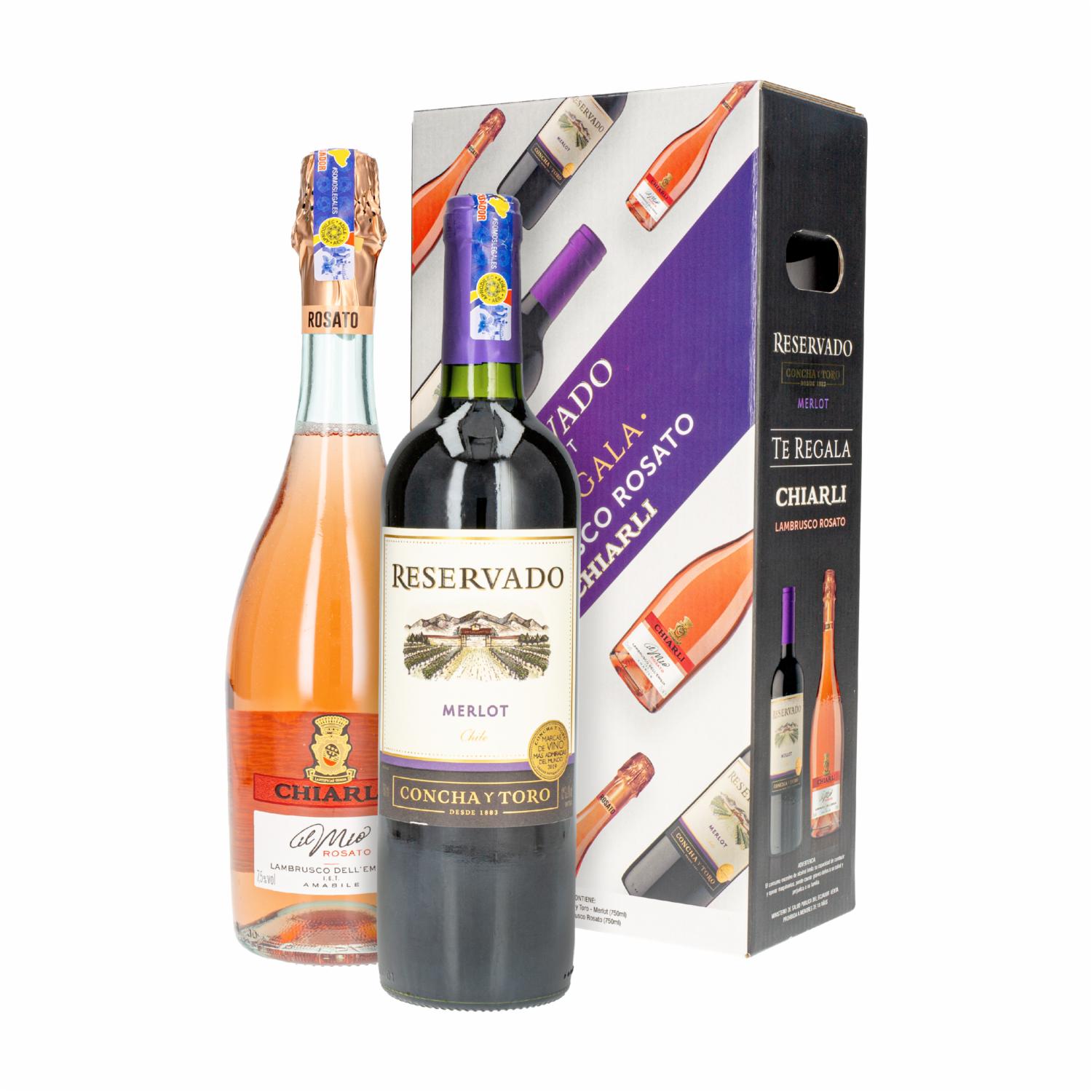 Vino Tinto Merlot  + Lambrusco  Chiarli Rose CASILLERO DEL DIABLO Pack 2 X 750 Ml