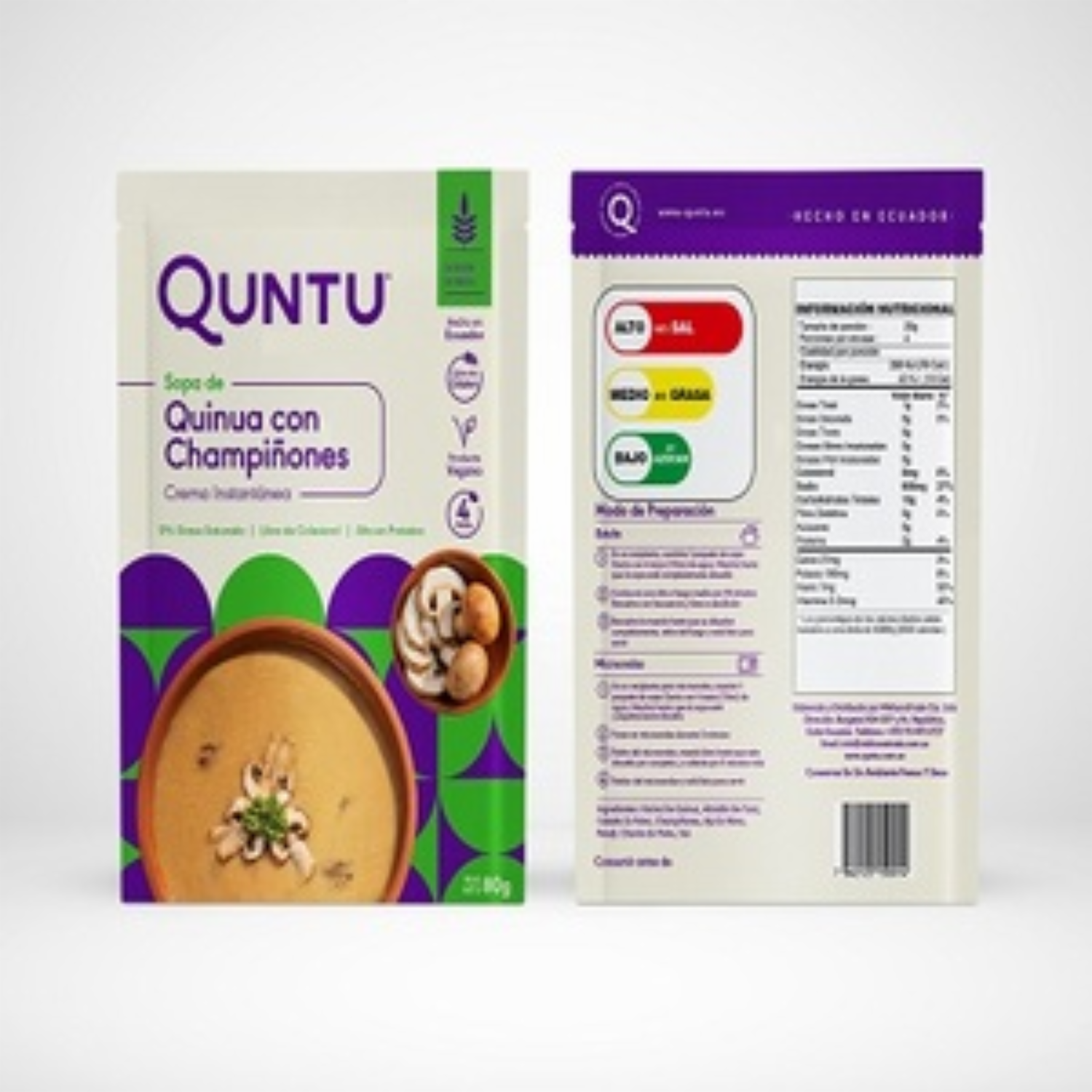 Crema Instantánea De Quinua Y Champiñones Sin Leche Baja En Azúcar QUNTU 80 G