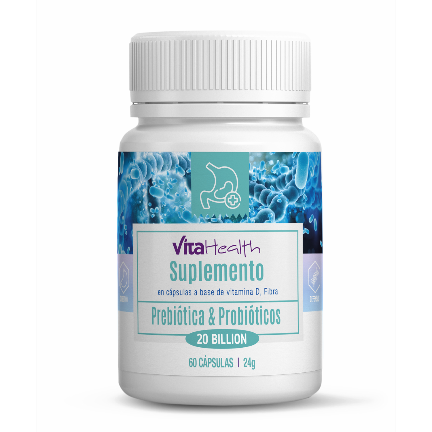 Suplemento De Fibra Prebiótica Y Probióticos en Cápsulas VITAHEALTH 24 G