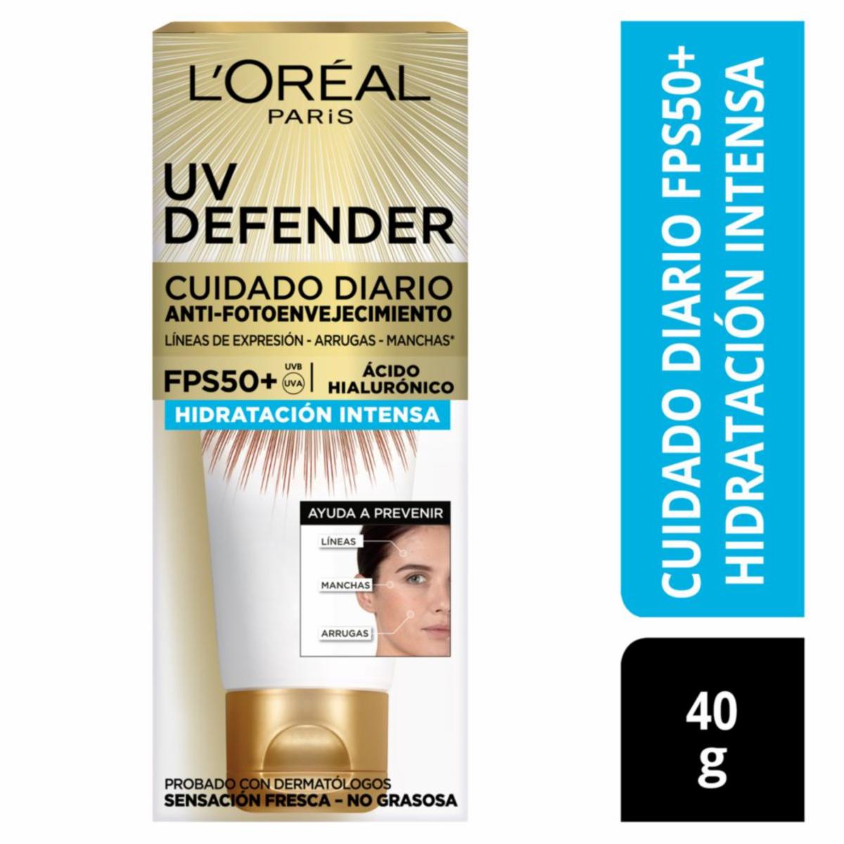 Protector Solar Facial Uv Defender Fps 50+ Hidratación Intensa L’ORÉAL 40 G