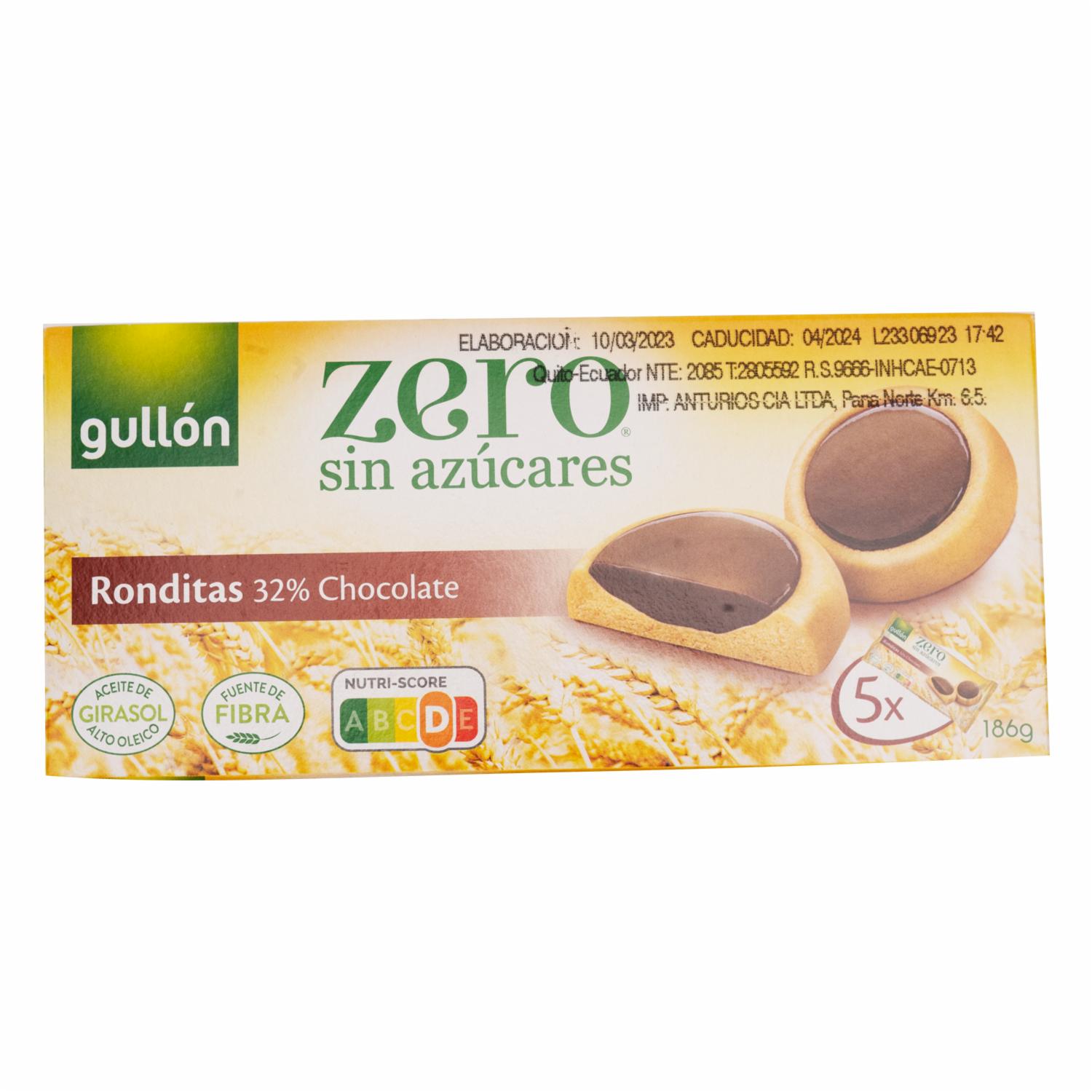 Galleta Ronditas 32% Chocolates Negro GULLÓN 186 G