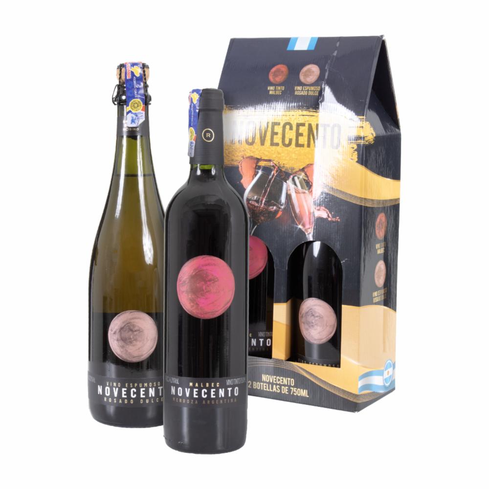 Vino Tinto Malbec + Rosado Espumante Novecento Pack 2 X 750 Ml