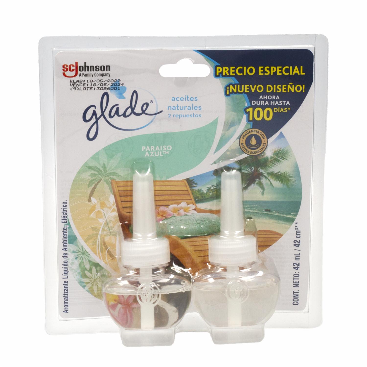 Desodorante Ambiental Aceites Naturales Paraíso Azul GLADE 2 X 21 Ml