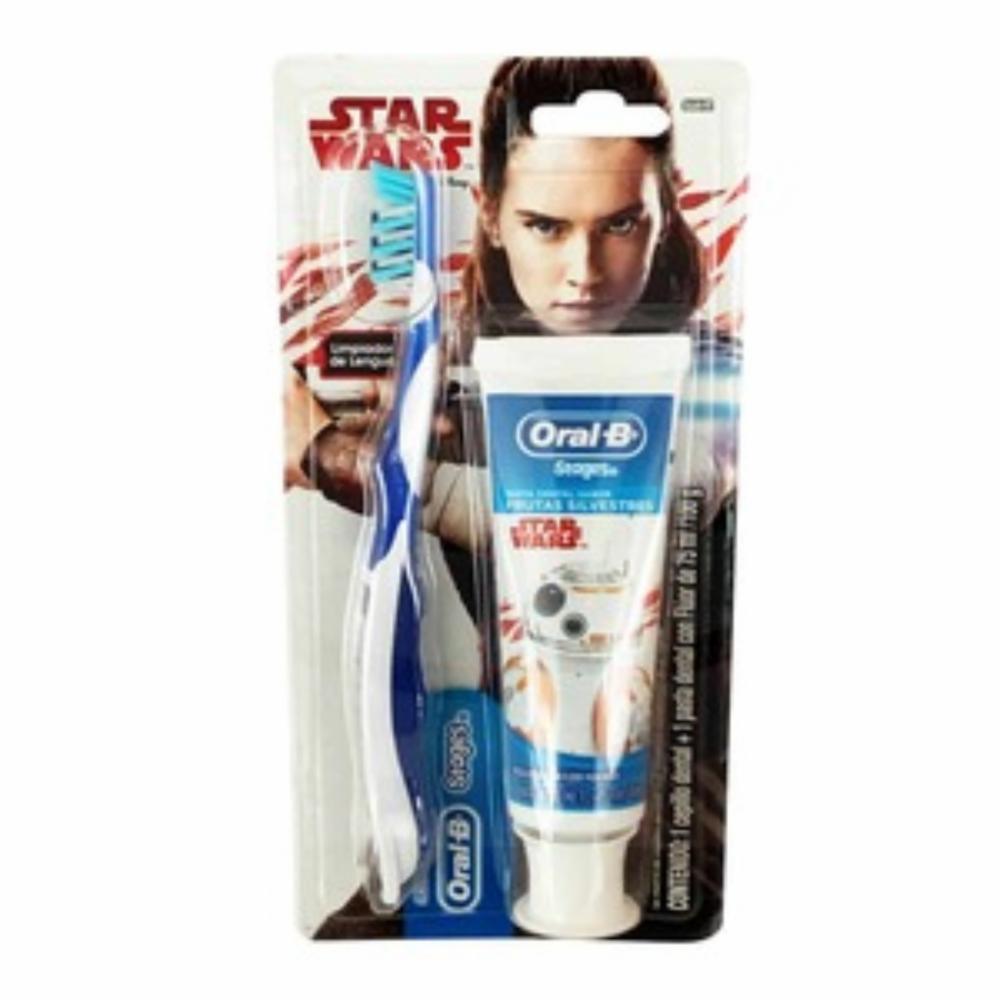 Kit Higiene Bucal Infantil Pasta Dental Star Wars + Cepillo Dental Stages ORAL-B Pack X2 U