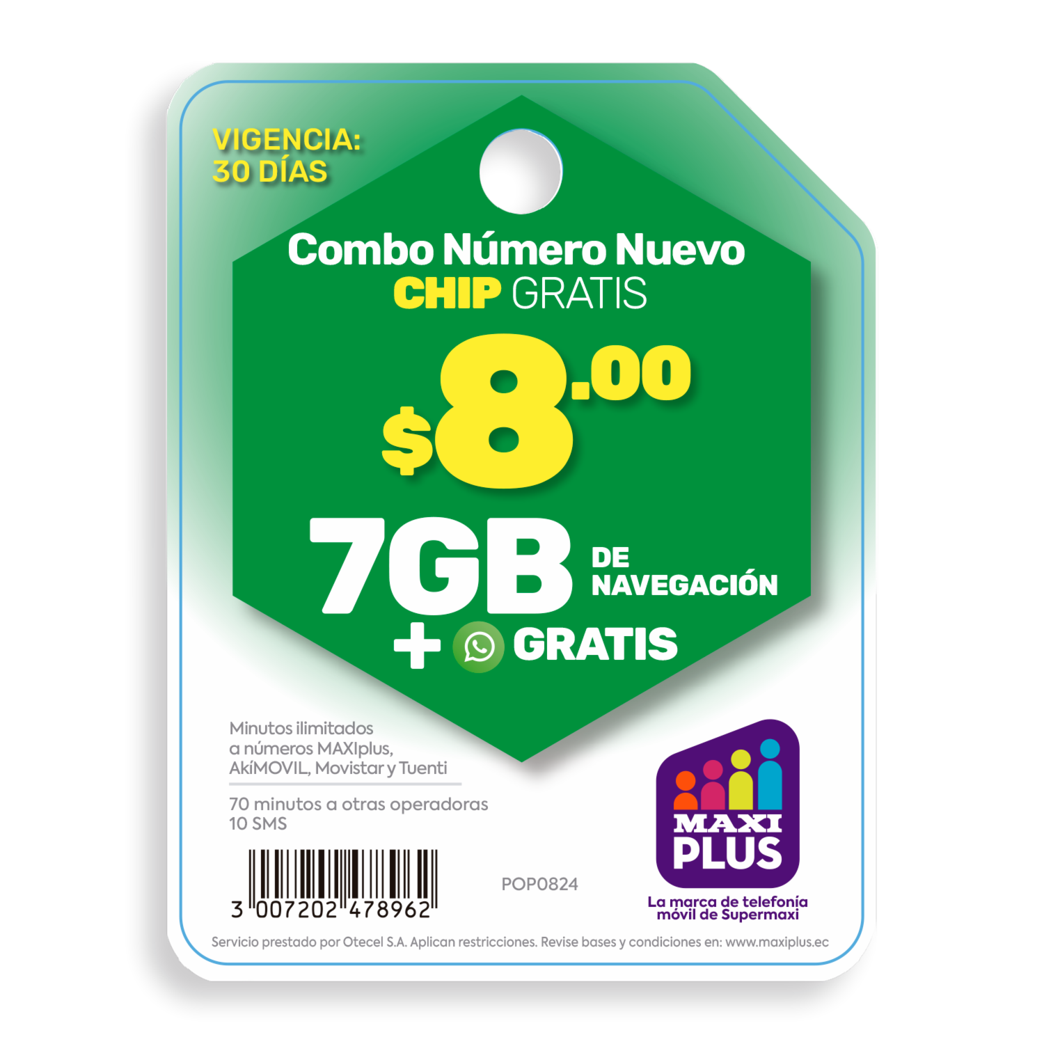 Chip Numerado 30 Días MAXIPLUS Combo