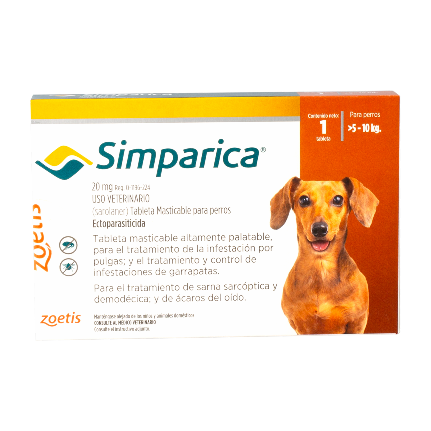 Tableta Antipulgas Para Perros De 5 A 10 Kg SIMPARICA 20 Mg