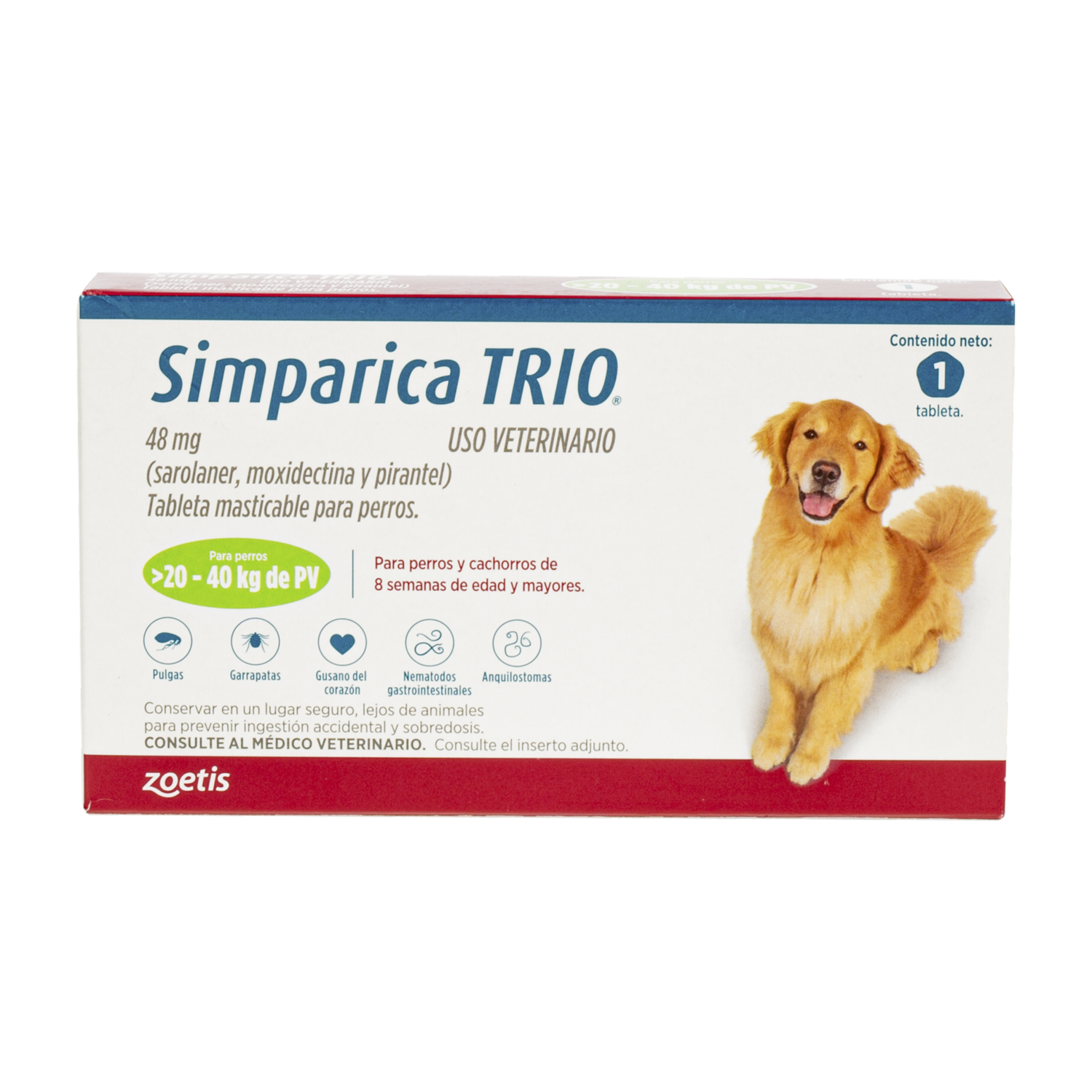 Antiparasitario Para Perros Interno Y Externo Trio   20 A 40 Kg SIMPARICA De 20 Kg A 40 Kg
