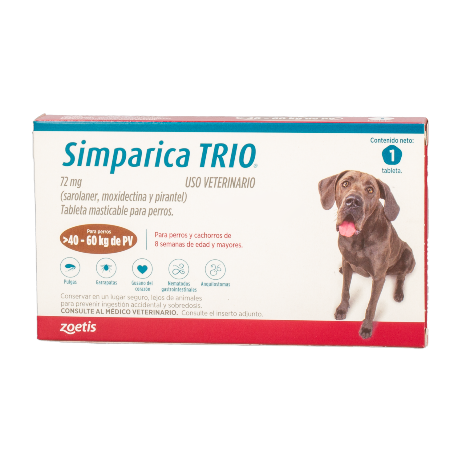Antiparasitario Para Perros Interno Y Externo Trio   De 40,1 A 60 Kg SIMPARICA De 40,1 Kg A 60 Kg