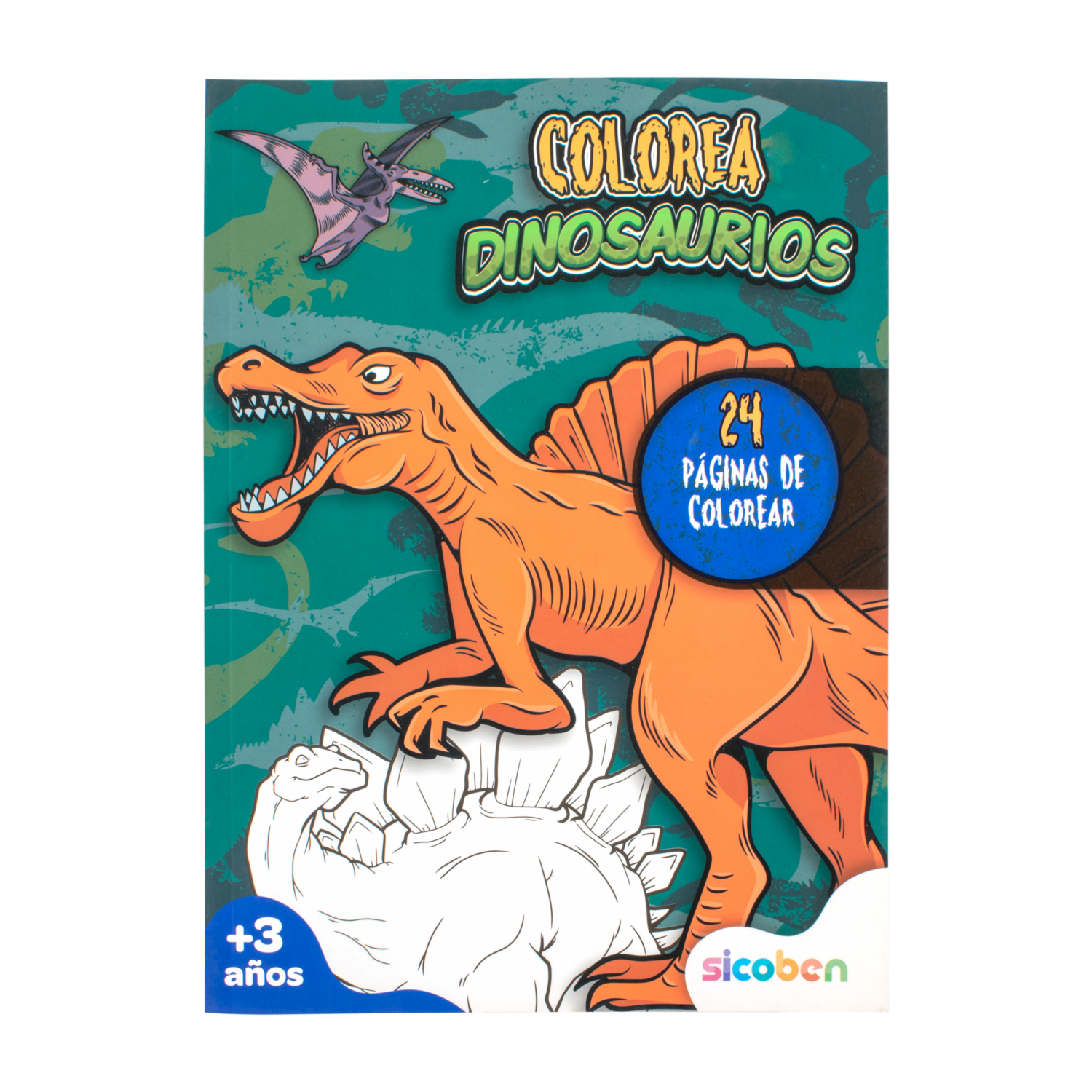 Libro Infantil Coloreo Dinosaurios Verde Oscuro SICOBEN Unidad