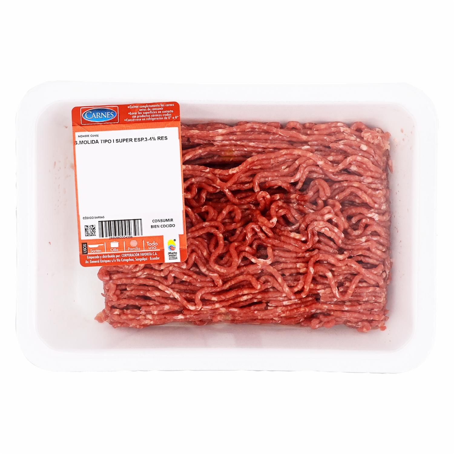 Carne Molida Tipo I Super 3-4% Res SUPERCARNES Al Peso