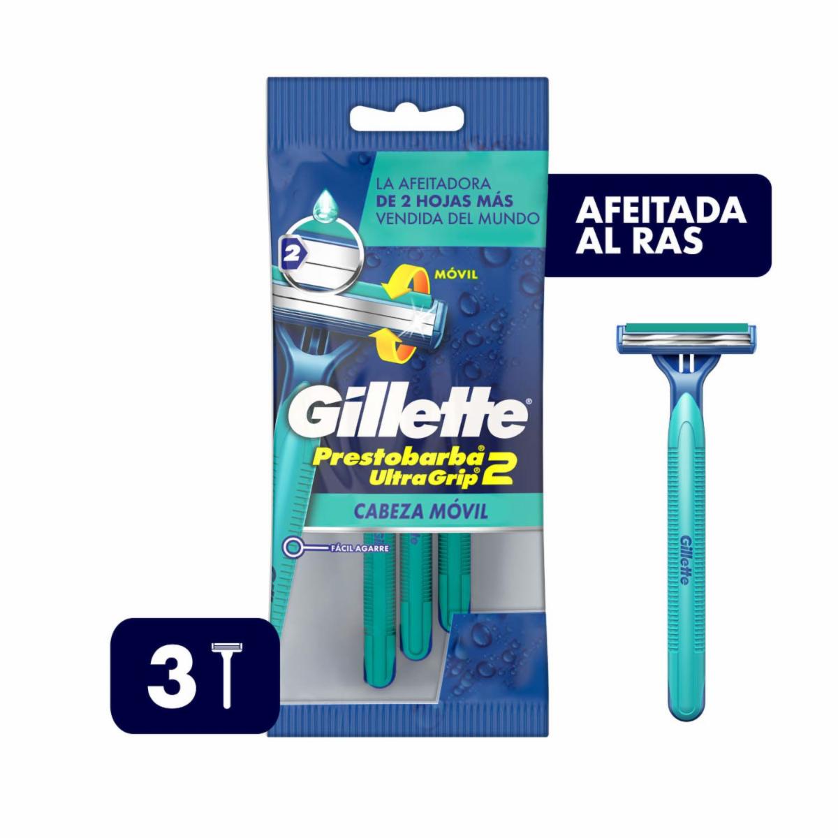 Afeitadora Desechable Prestobarba 3 Ultragrip Cabeza Móvil GILLETTE X 3 Uds
