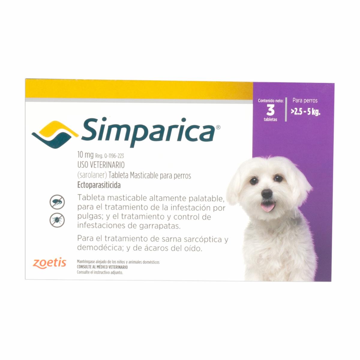 Antiparasitario Para Perros Masticables  2.5-5Kg Lila SIMPARICA 0,01 G