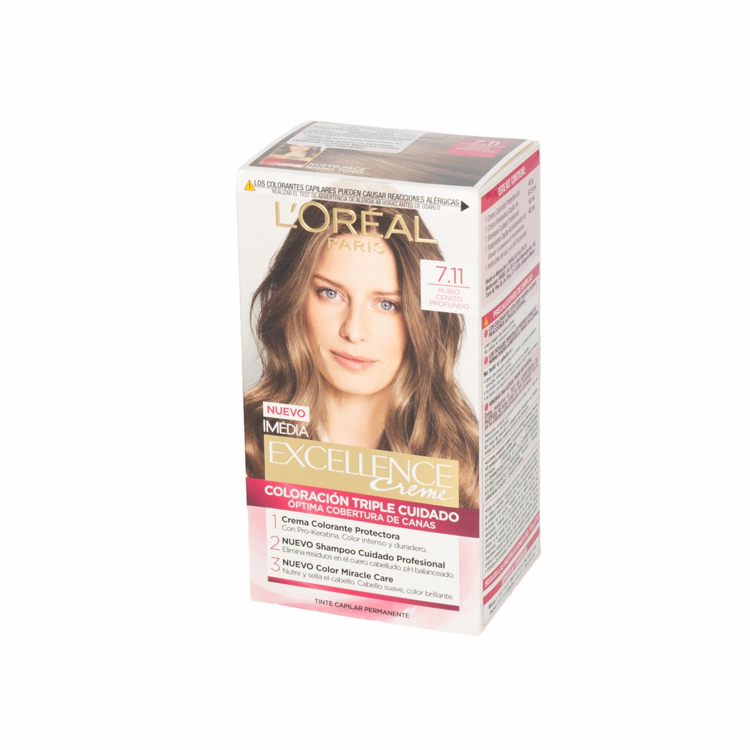 Tinte De Cabello Tono 7.11 Rubio Cenizo Profundo EXCELLENCE L’ORÉAL PARIS 1 Kit