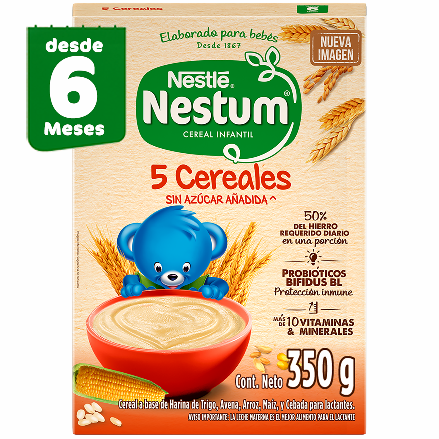 Cereal Infantil Con 5 Cereales Y Probióticos +6 Meses NESTUM 350 G