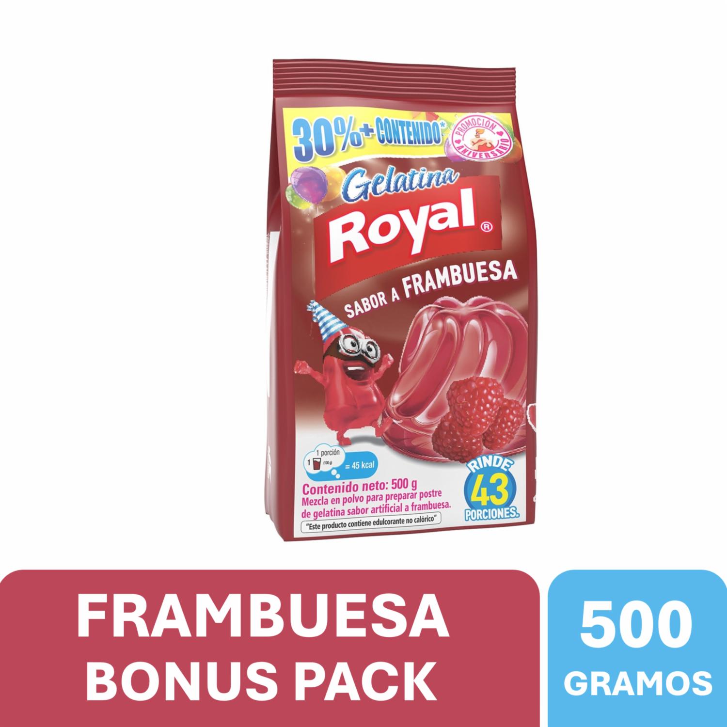 Gelatina Sabor A Frambuesa Bonus Pack ROYAL 500 G