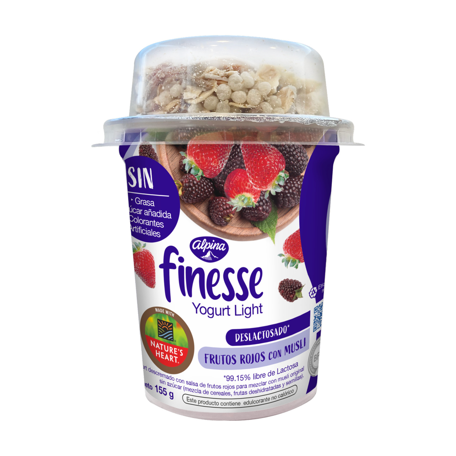 Yogurt Descremado Con Salsa De Frutos Rojos Y Musli Para Mezclar FINESSE 155 G