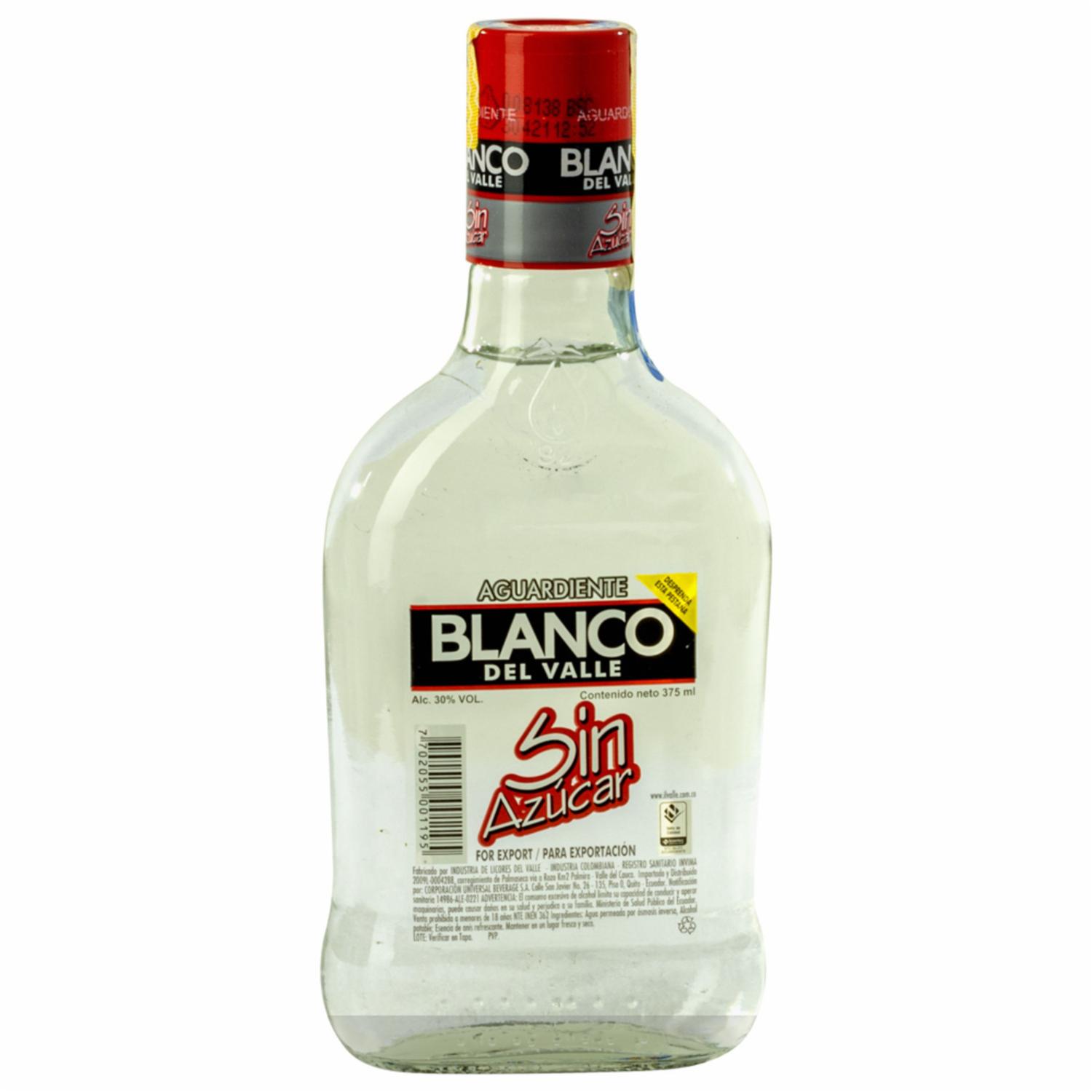 Aguardiente Sin Azúcar BLANCO DEL VALLE 375 Ml