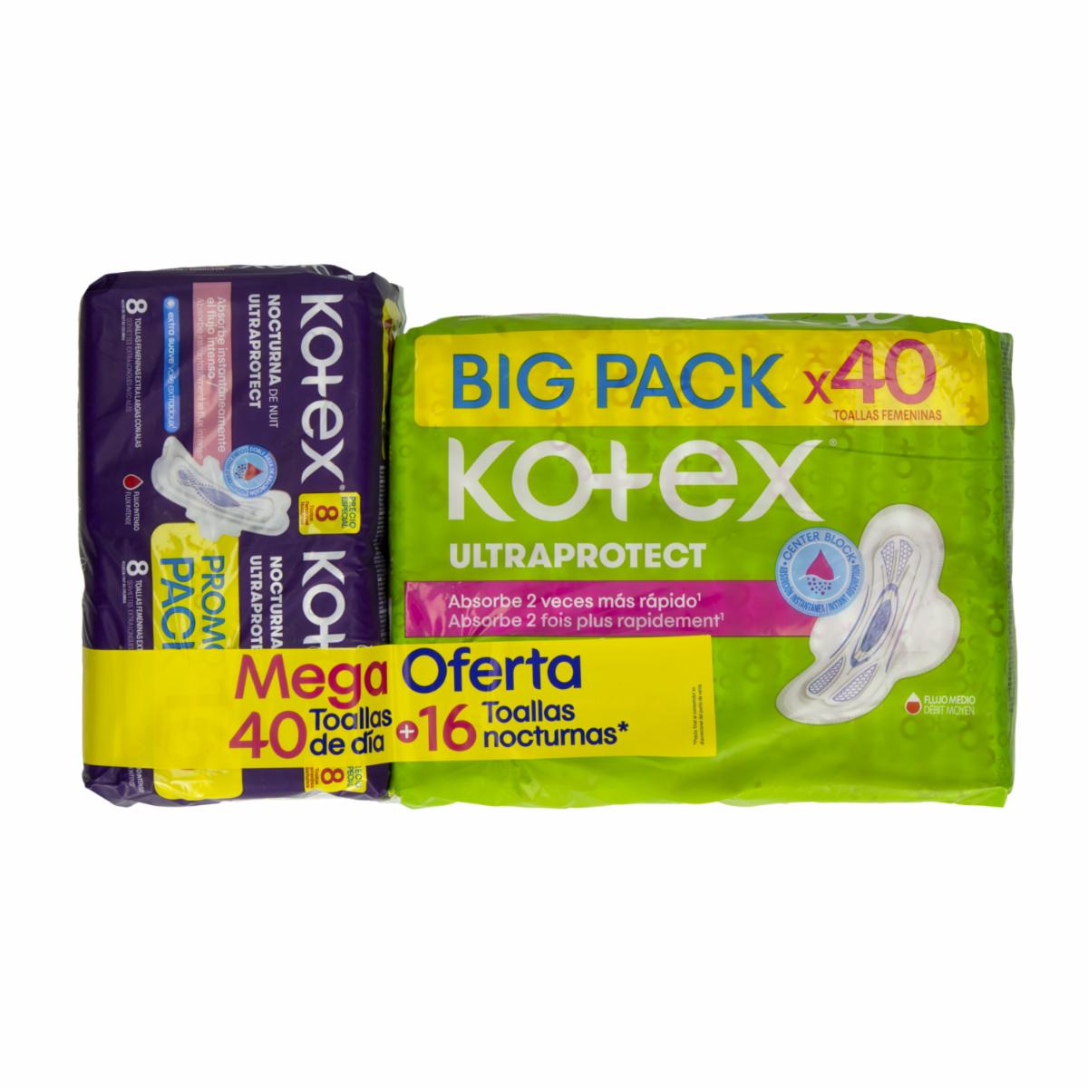 Toallas Sanitarias Mega Diurnas Ultraprotect + 16  Nocturnas KONZIL X 56 Uds