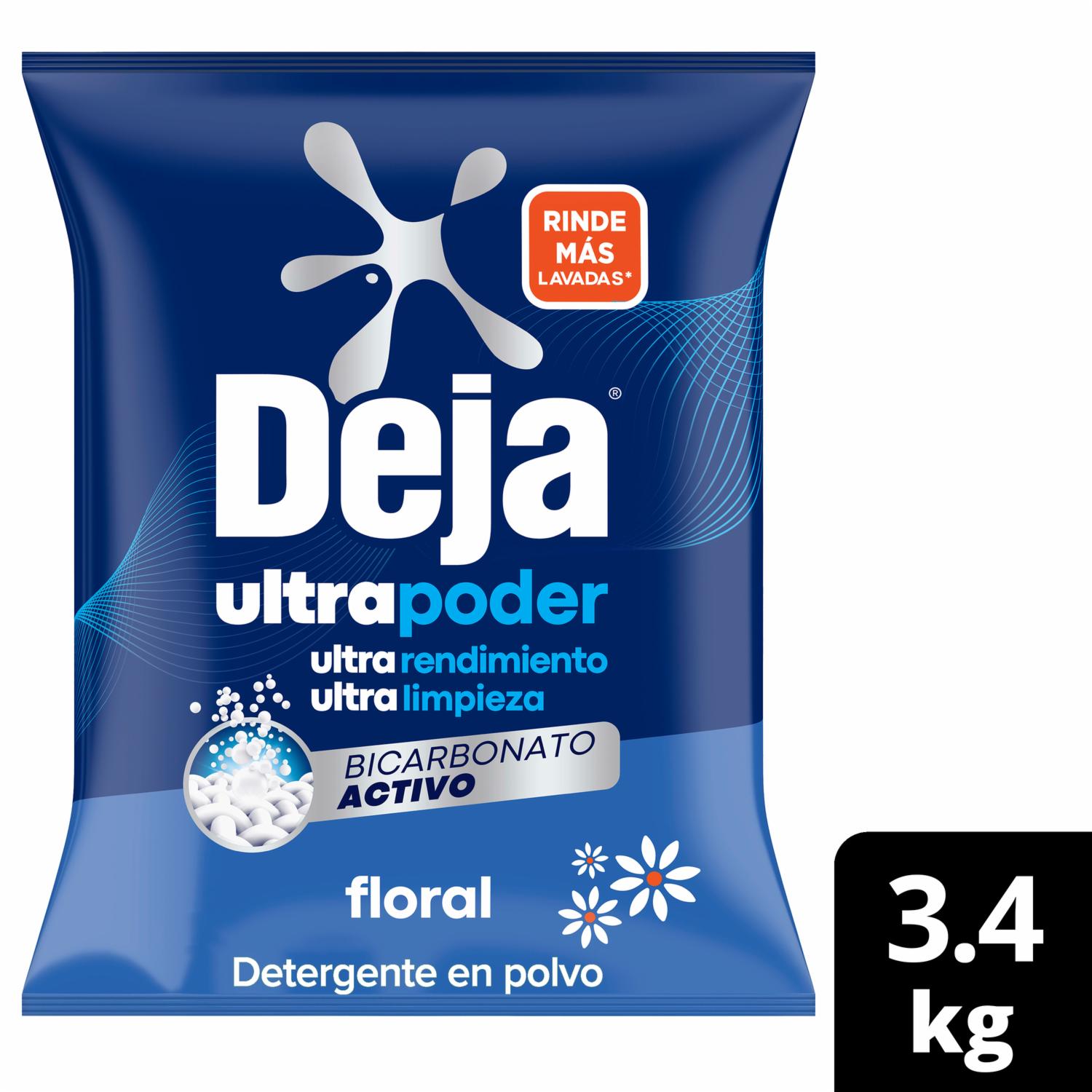 Detergente En Polvo Floral Con Bicarbonato DEJA 3,40 Kg