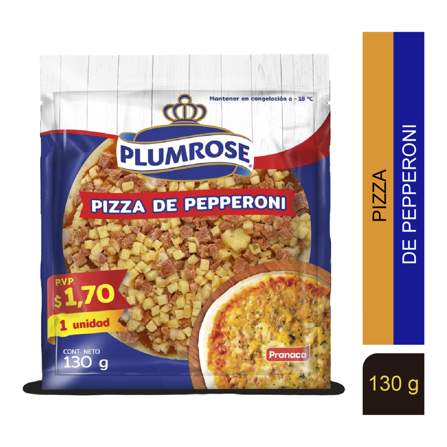 Pizza Personal De Pepperoni Congelada PLUMROSE 130 G