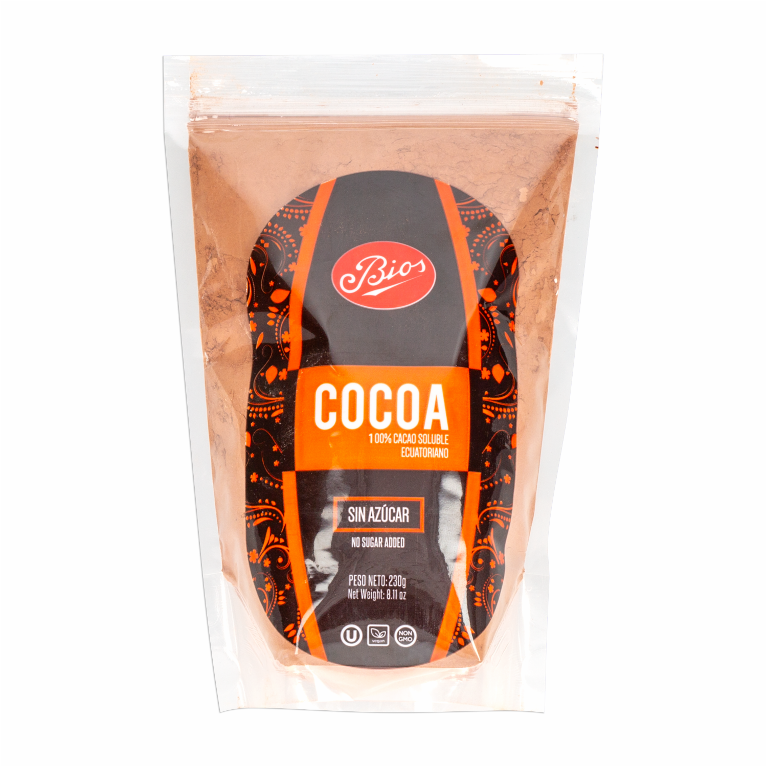Cacao En Polvo 100% Soluble Sin Azúcar BIOS 230 G