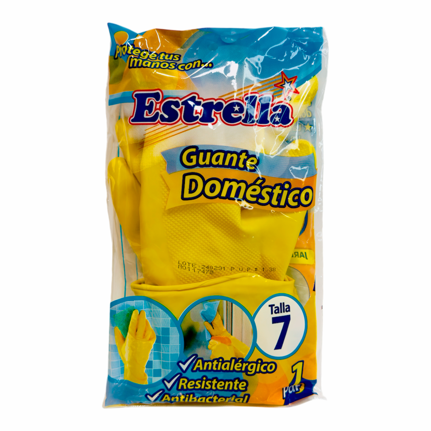 Guantes De Nitrilo Domésticos Amarillos Resistentes Anti alérgico Y Antibacterial ESTRELLA Talla 7