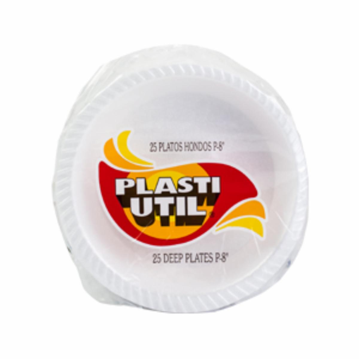 Plato Hondo Blanco/Amarillo PLASTIUTIL 25 Unidades