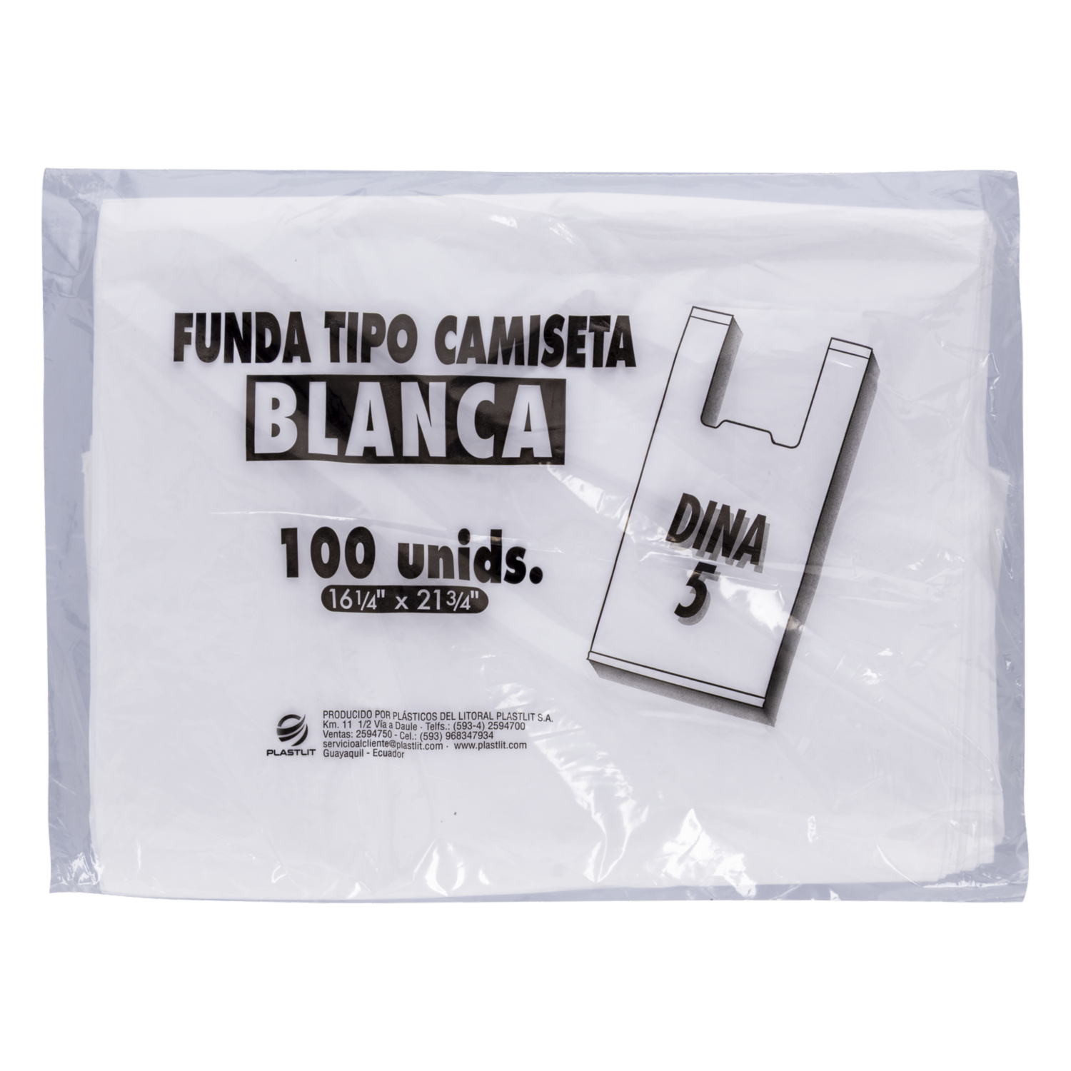 Funda Tipo Camiseta Blanca Sin Logo PLASTLIT 100 Uds