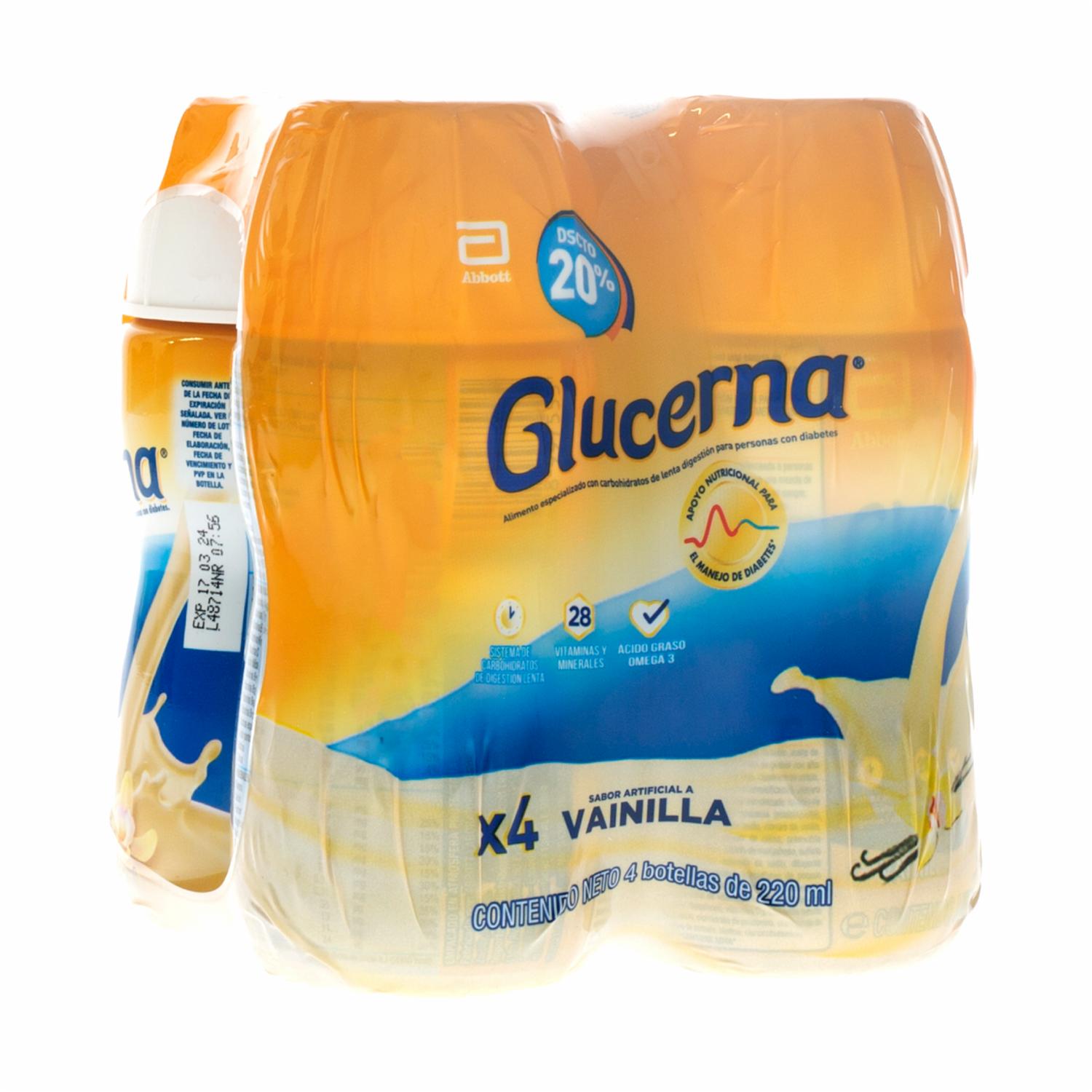 Suplemento Alimenticio Sabor A Vainilla GLUCERNA 4×220 Ml
