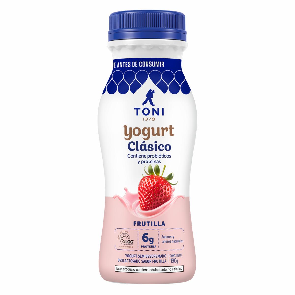 Yogurt Semidescremado Deslactosado Clásico Sabor A Frutilla TONI 190 G