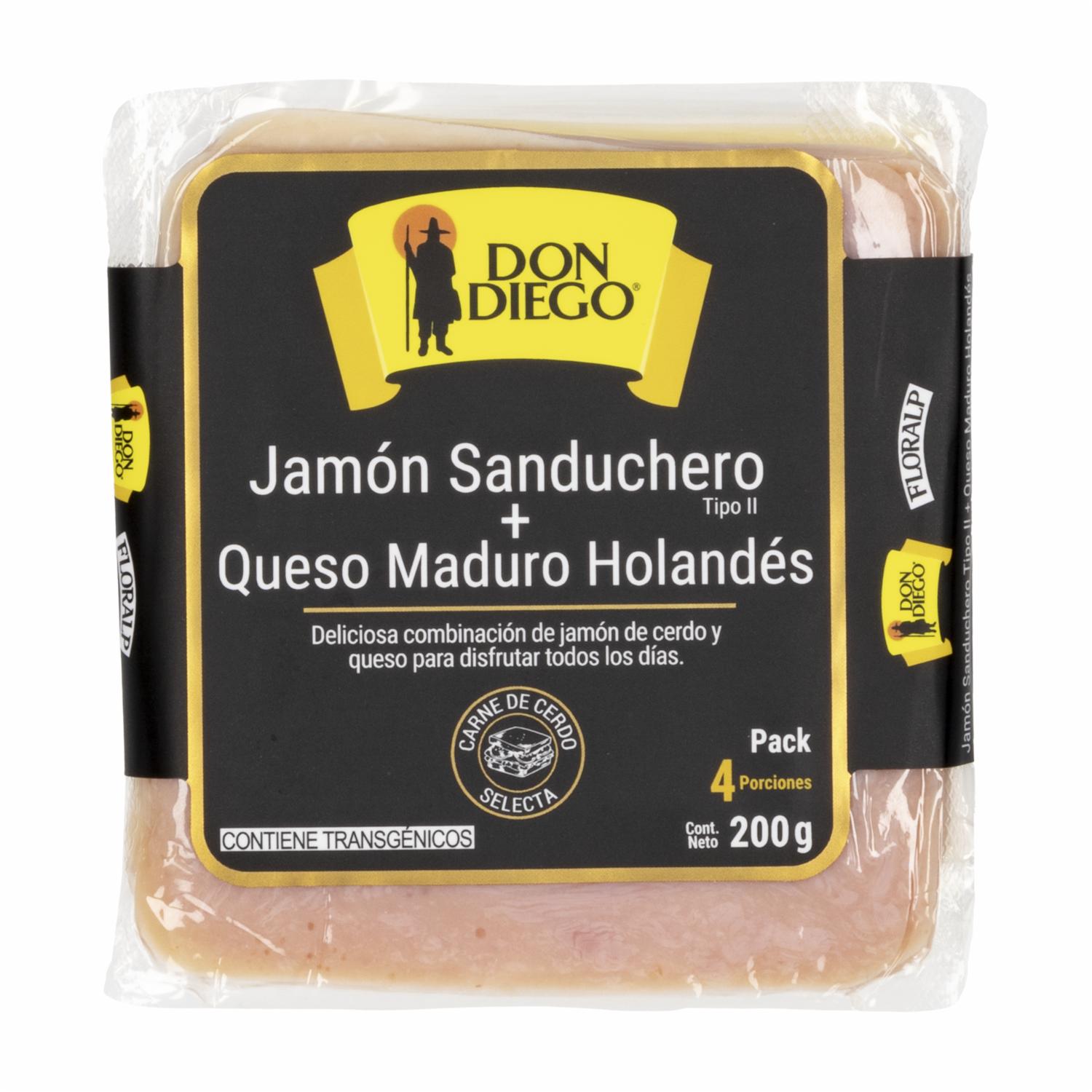 Dupla Sanduchera Jamón Y Queso Holandés DON DIEGO 200 G