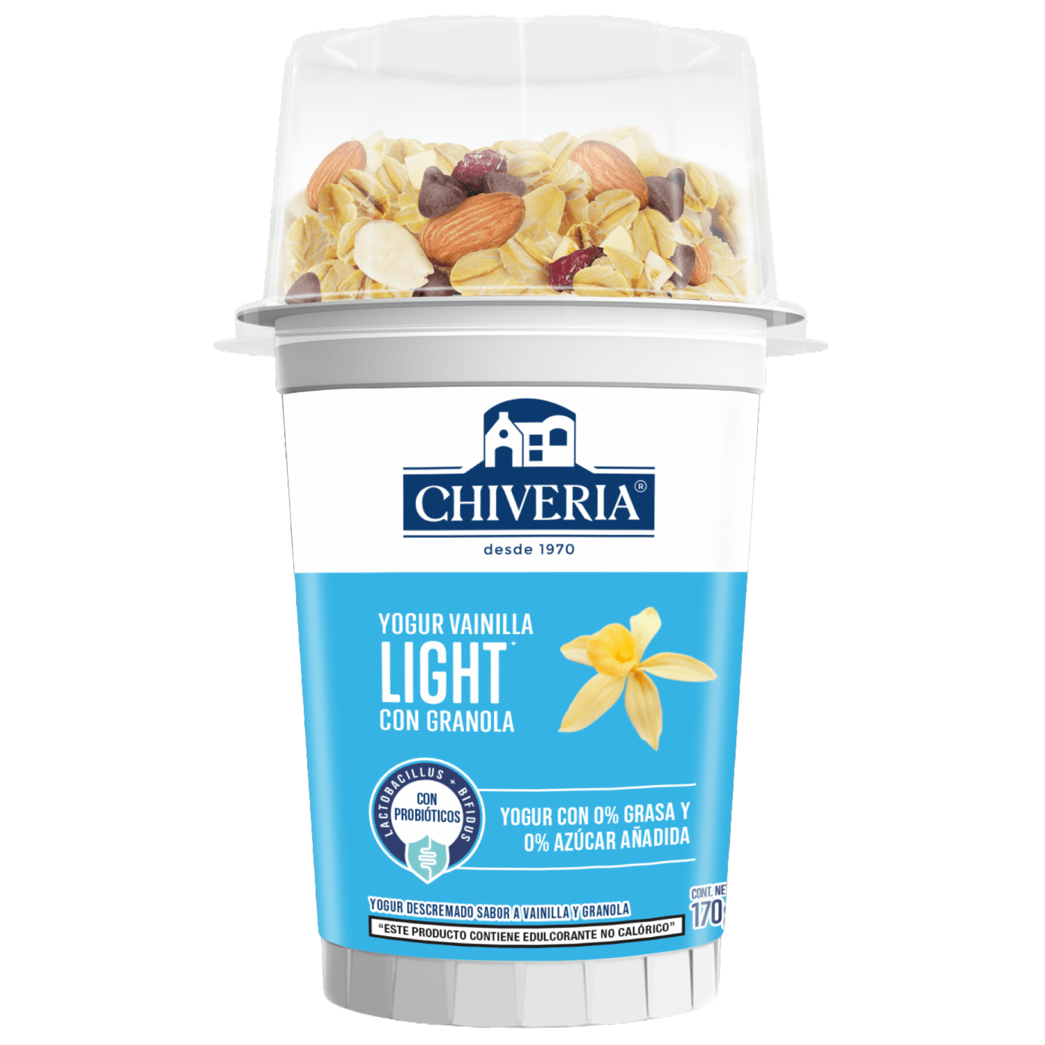 Yogur Cuchareable Descremado Vainilla y Granola Sin Azúcar 0% Grasa CHIVERIA 170 G