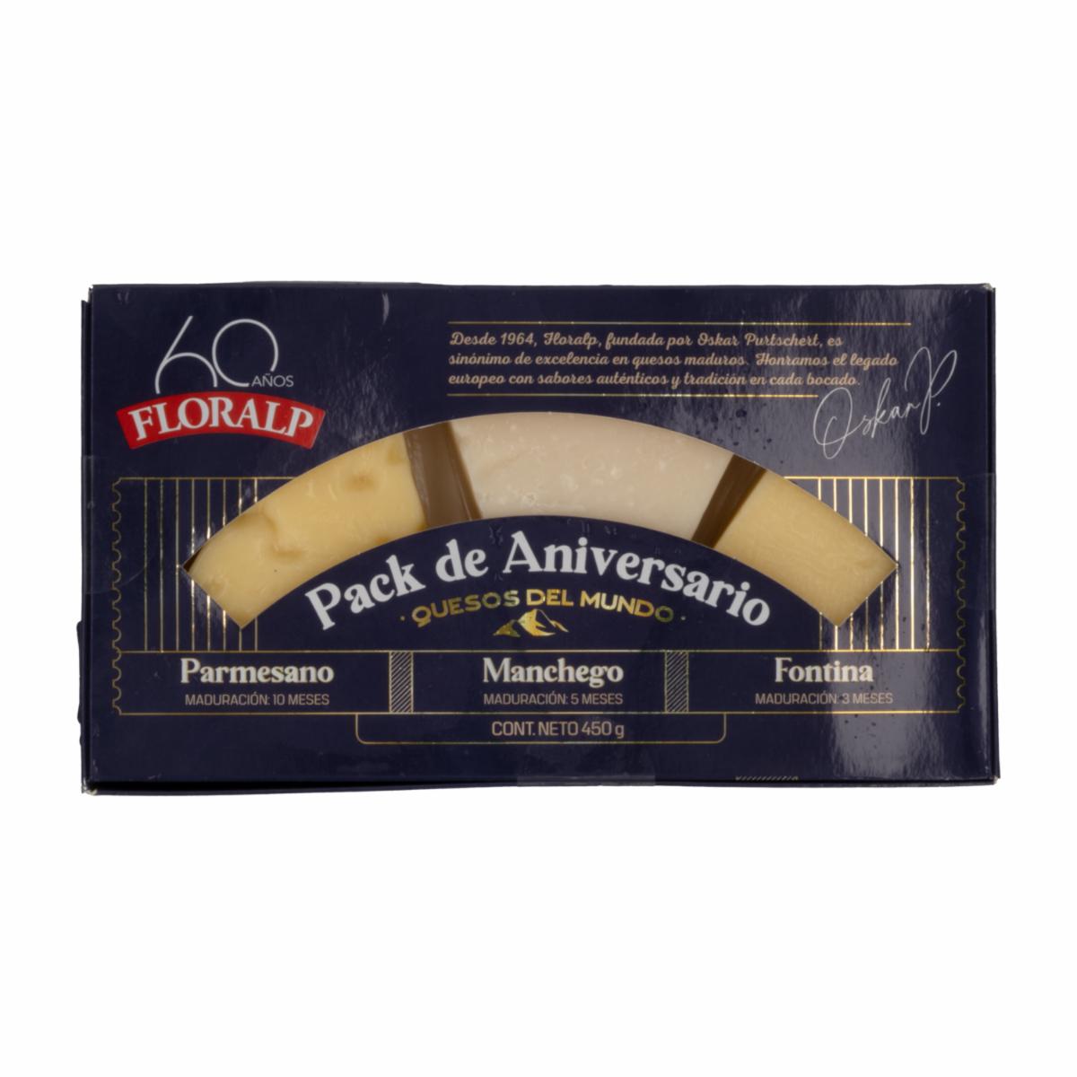 Quesos Pack De Aniversario  (Parmesano, Manchego Y Fontina Valtori En Cuñas) FLORALP 450 G