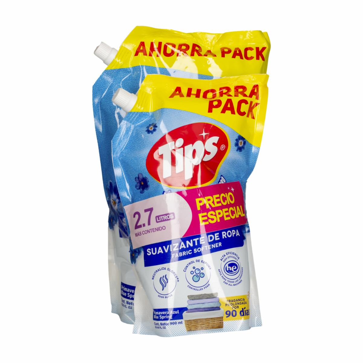 Suavizante Para Ropa Primavera Azul TIPS 1800 Ml + 900 Ml