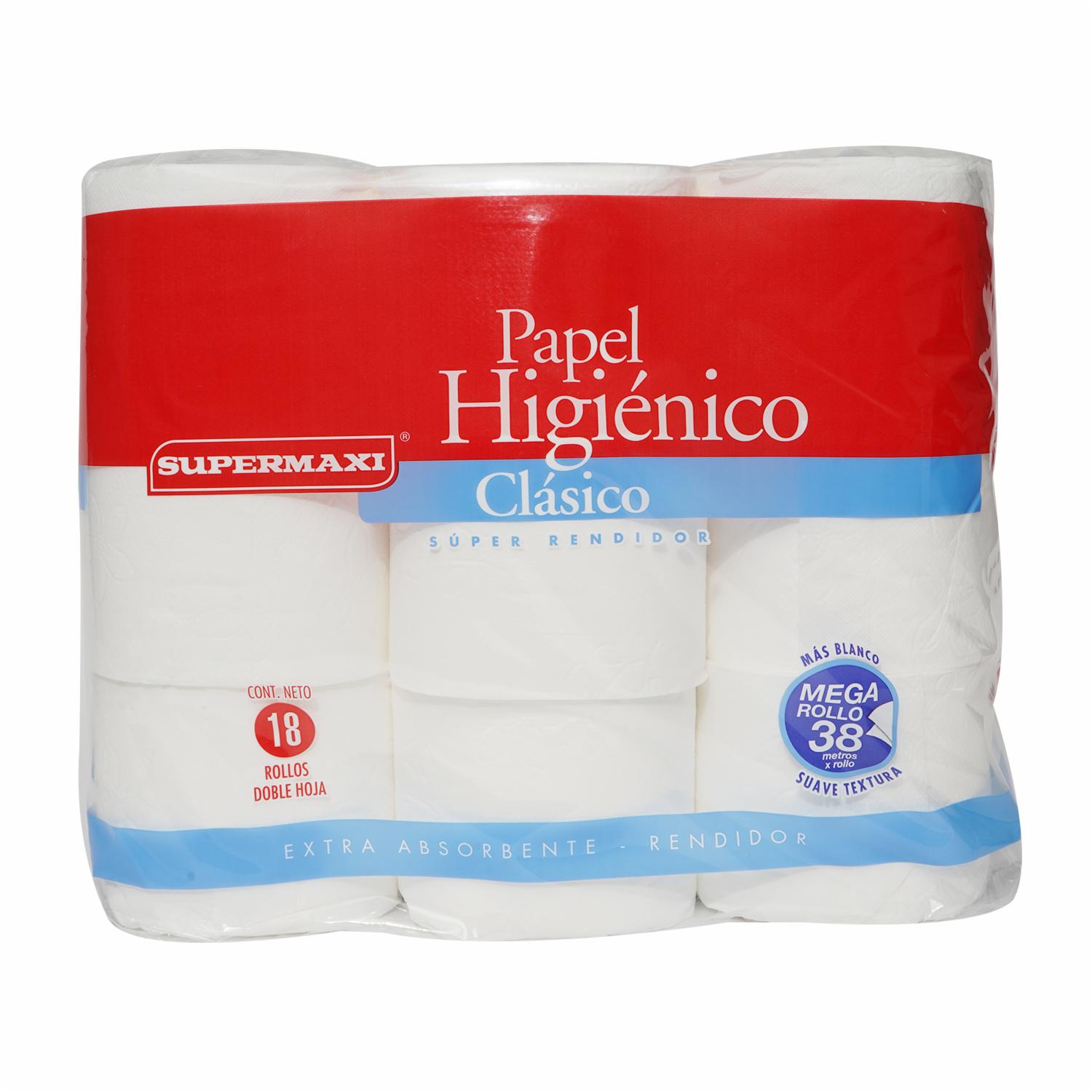 Papel Higiénico Clásico 2 En 1 38M SUPERMAXI 18 Rollos