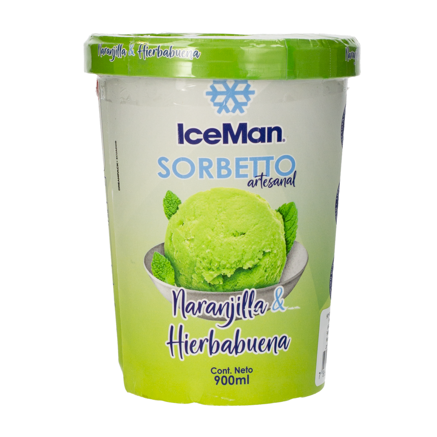 Helado Sorbeto Naranjilla Con Hierbabuena ICEMAN 900 Ml