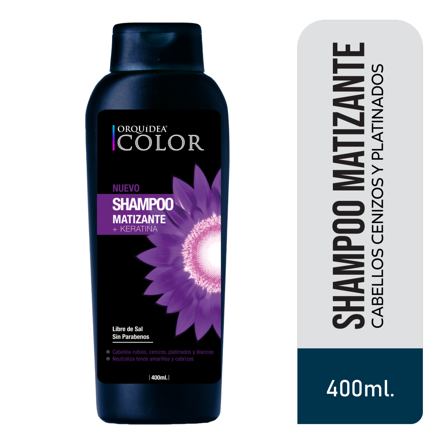 Shampoo De Cabello Matizante + Keratina Libre De Sal ORQUÍDEA 400 Ml