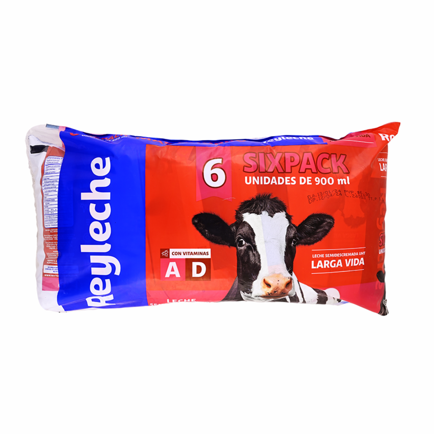 Leche Semidescremada Larga Vida REY LECHE 6 X 900 Ml