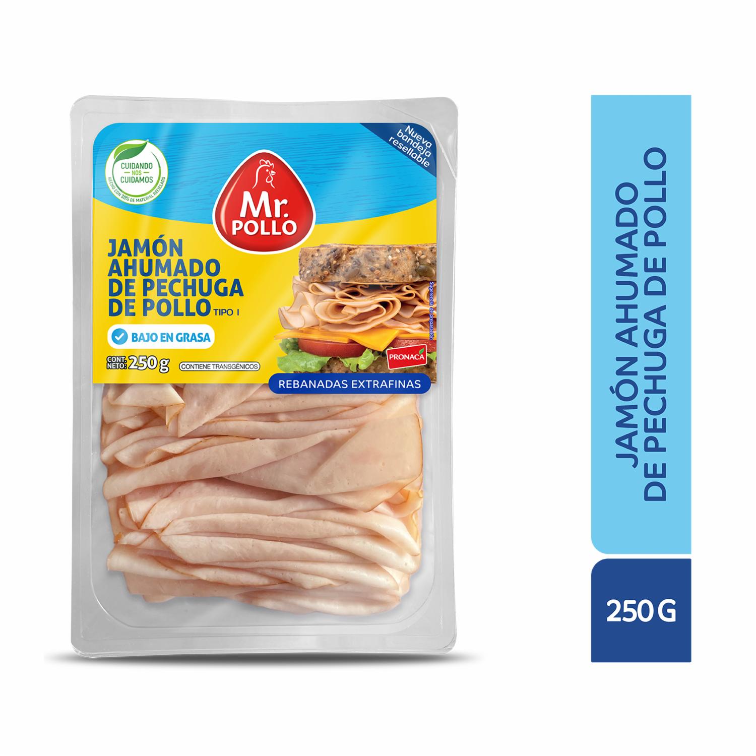 Jamón De Pechuga Ahumado De Pollo Rebanadas Extrafinas MR. POLLO 250 G