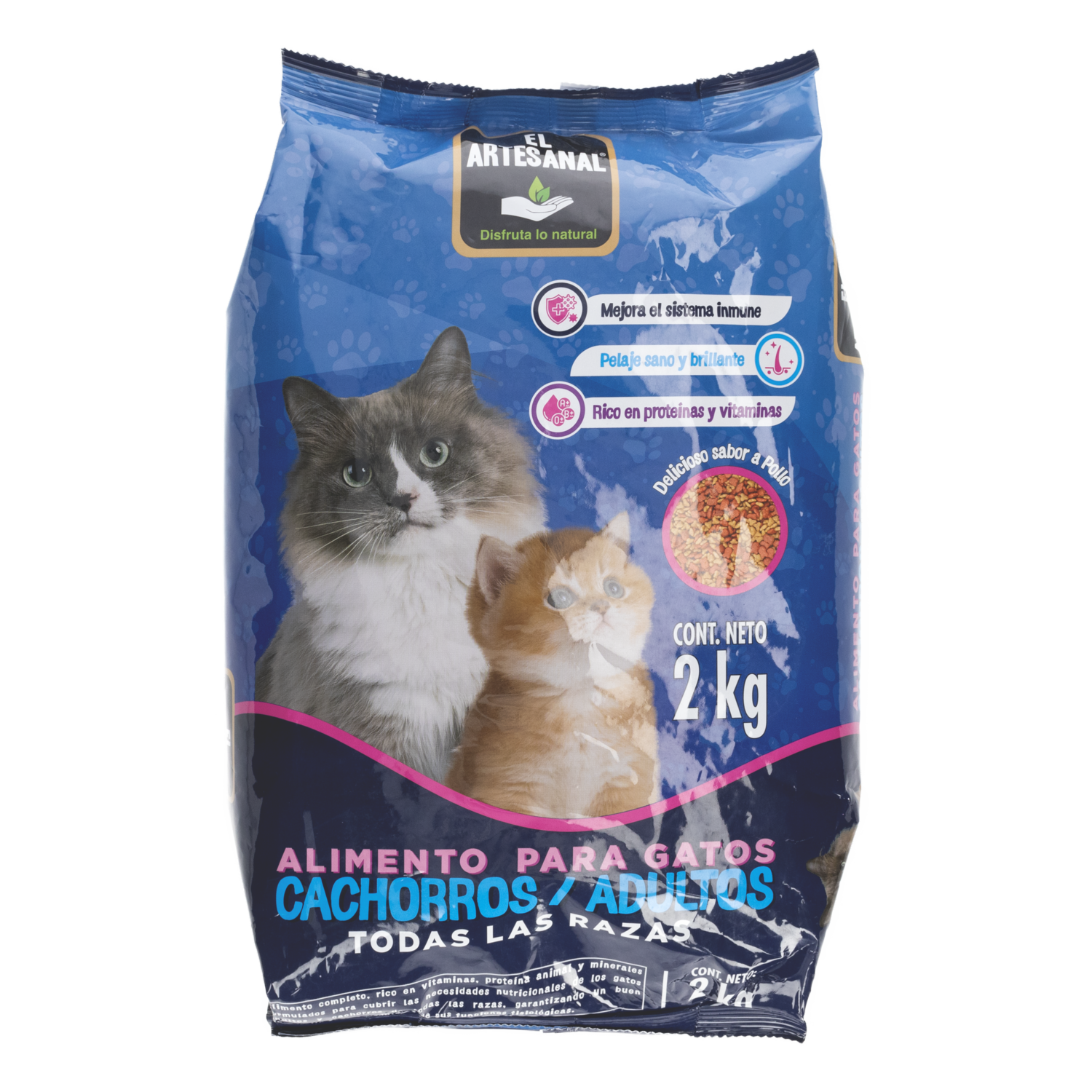 Alimento Para Gatitos Cachorros Y Adultos Todas Las Razas Sabor A Pollo EL ARTESANAL 2 Kg