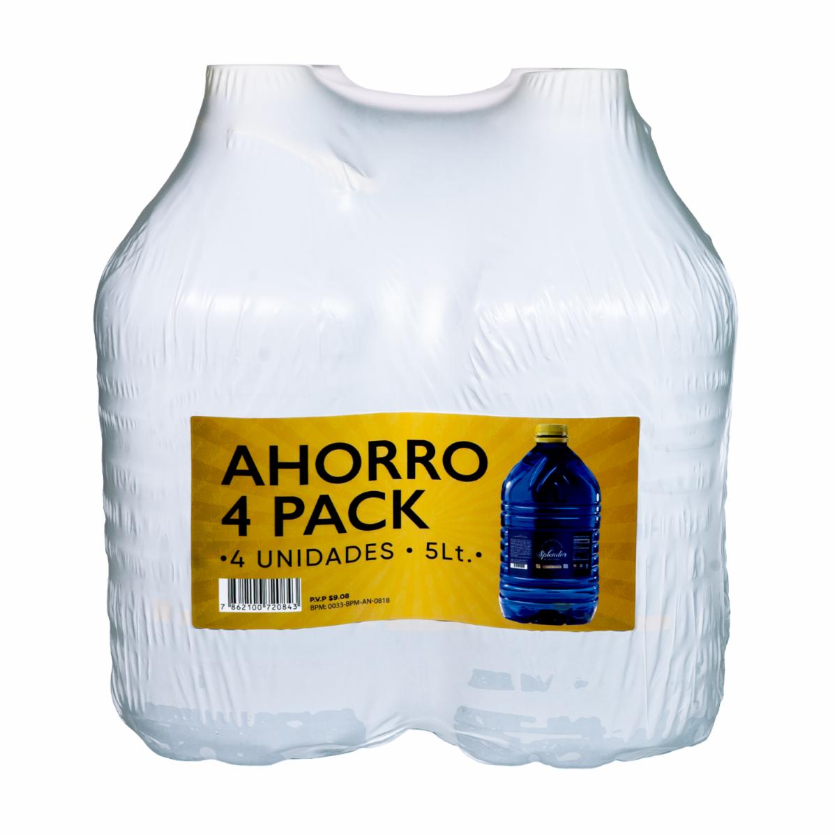 Agua Sin Gas Mineral Natural Artesiana SPLENDOR 4 X 5 Litros