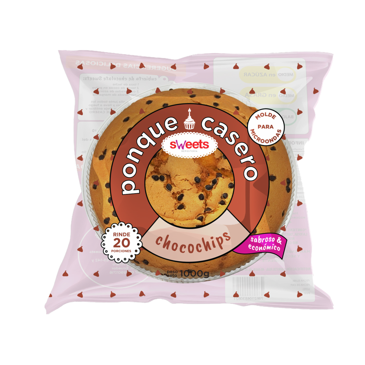 Ponqué Casero De Chocochips Grande SWEETS 1000 G