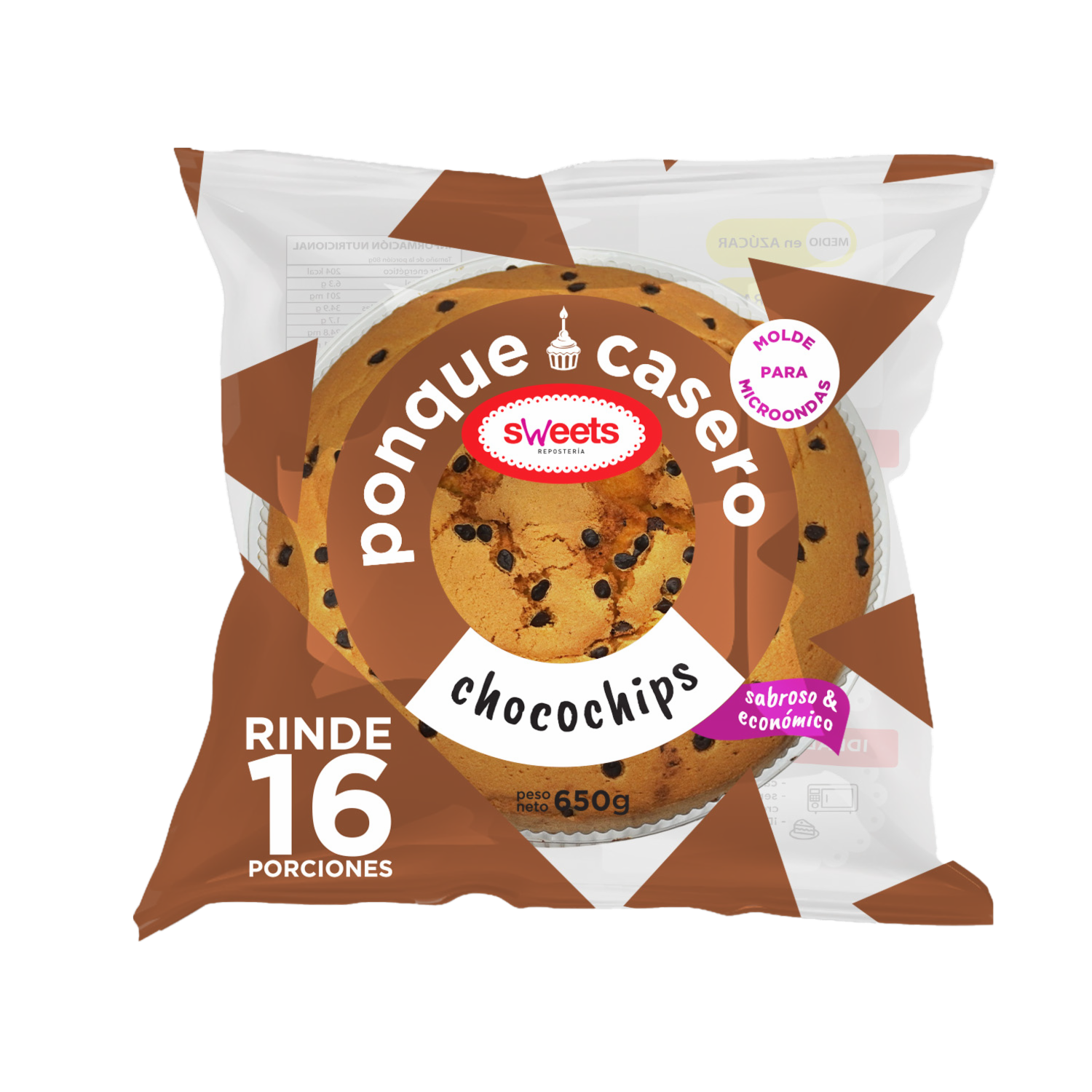 Ponqué Casero Chocochips Mediano SWEETS 650 G