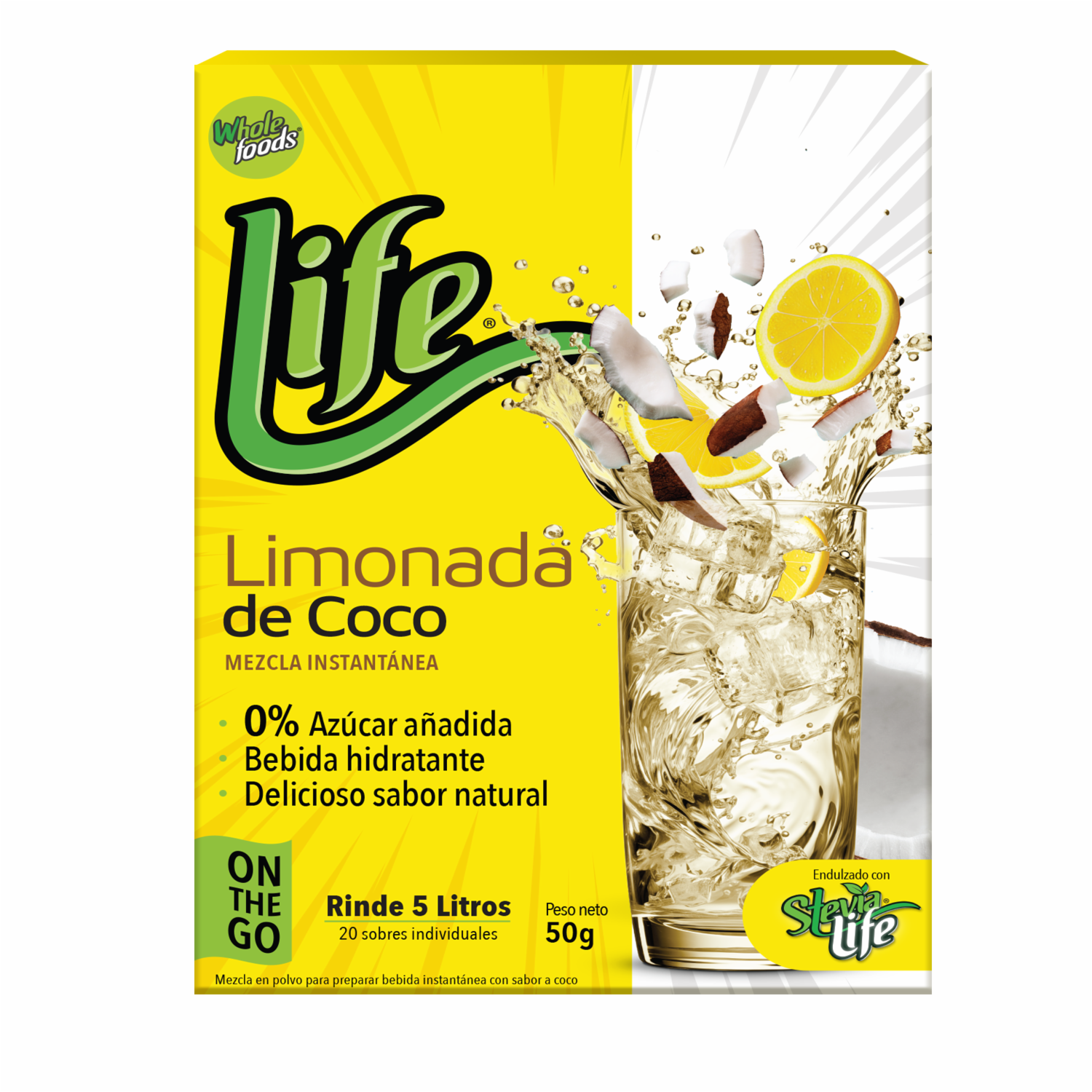 Limonada De Coco En Polvo Hidratante Sin Azúcar LIFE 50 G
