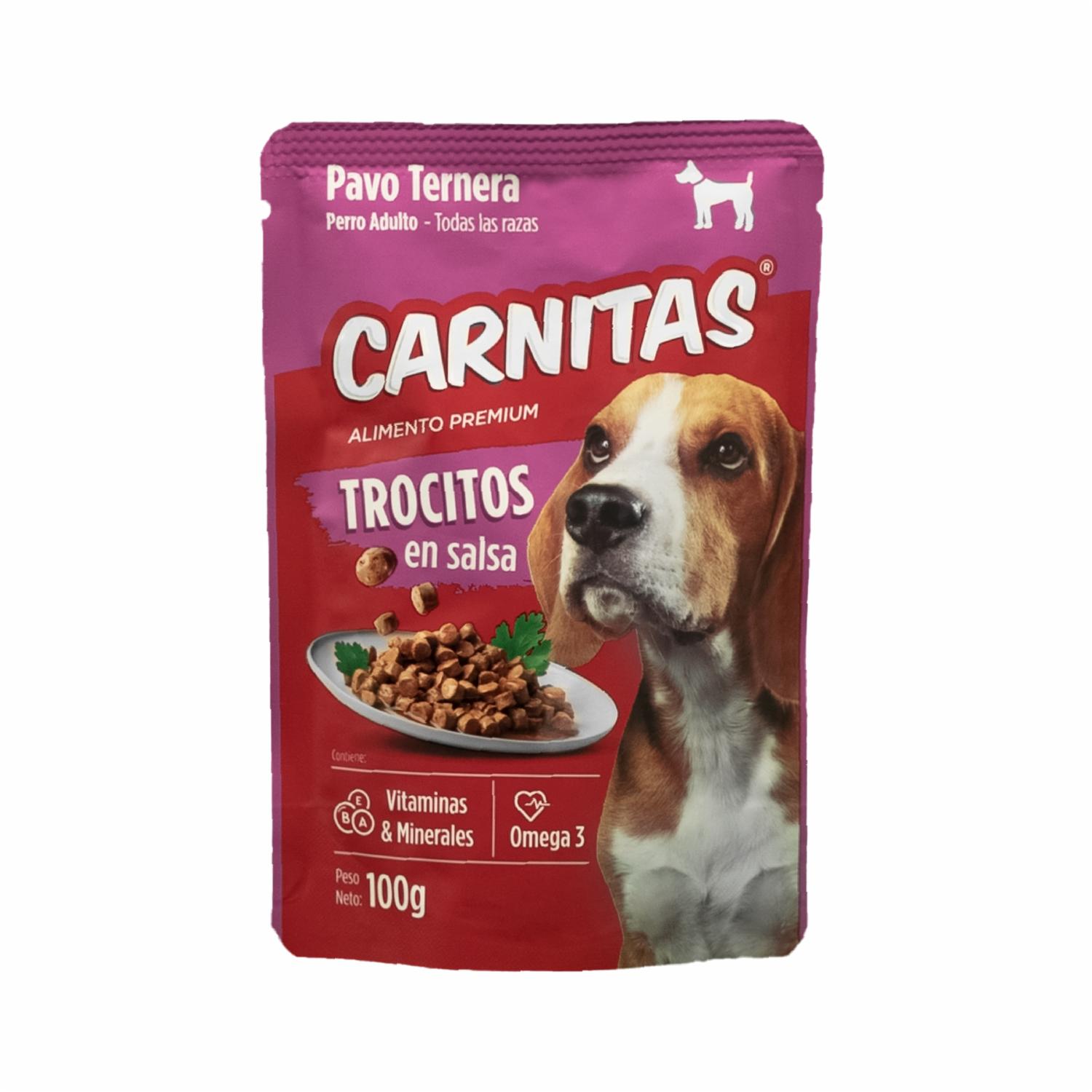Alimento Húmedo Para Perros Adultos Todas Las Razas Trocitos En Salsa Pavo Ternera CARNITAS 100 G