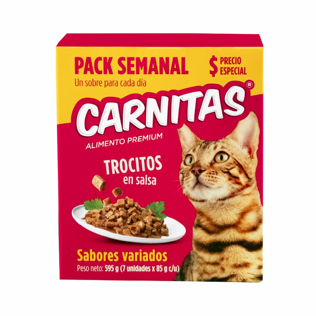Alimento Húmedo Para Gatos Trocitos En Salsa Sabores Variados CARNITAS 7 X 85 G