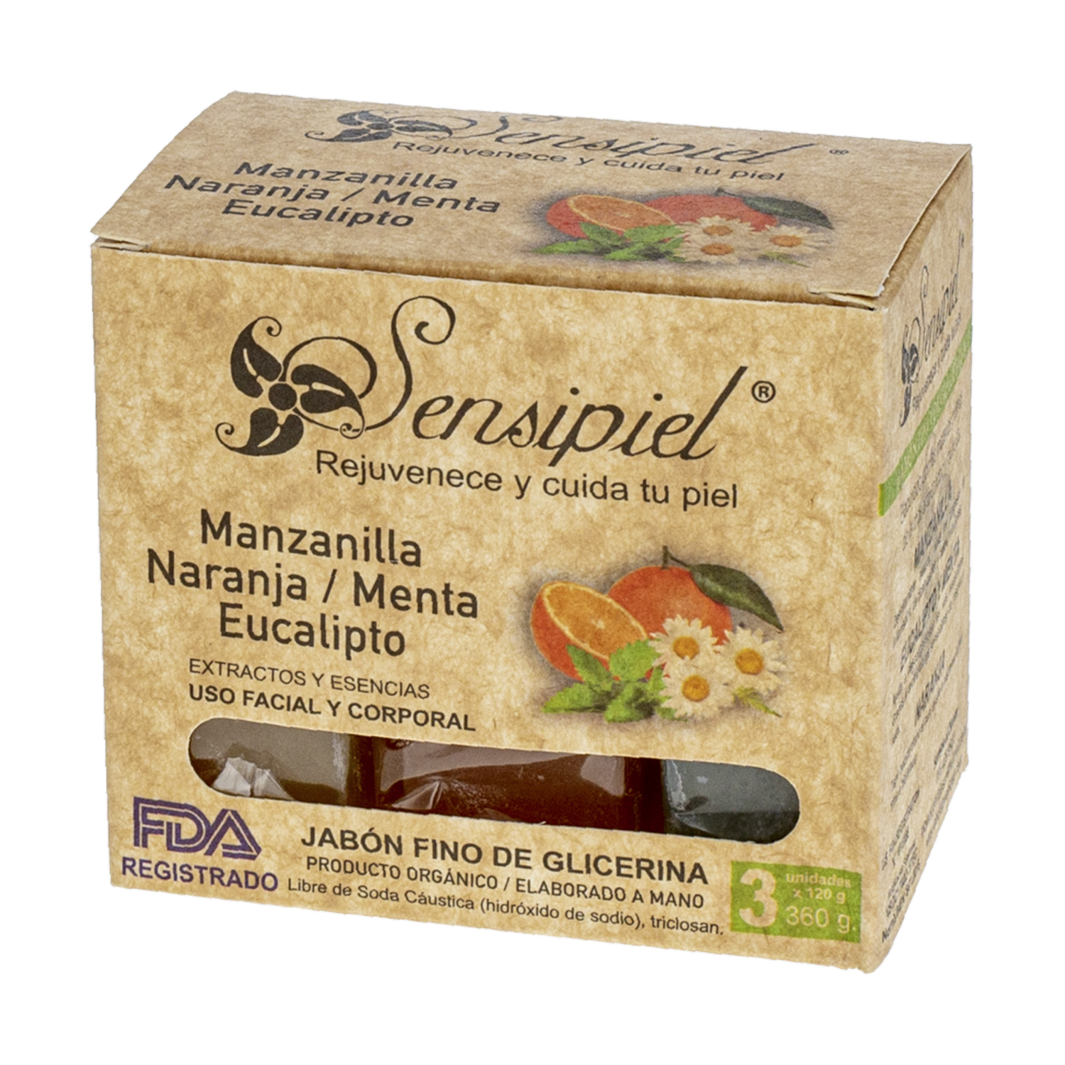 Jabón En Barra Manzana Menta Naranja SENSIPIEL 360 G